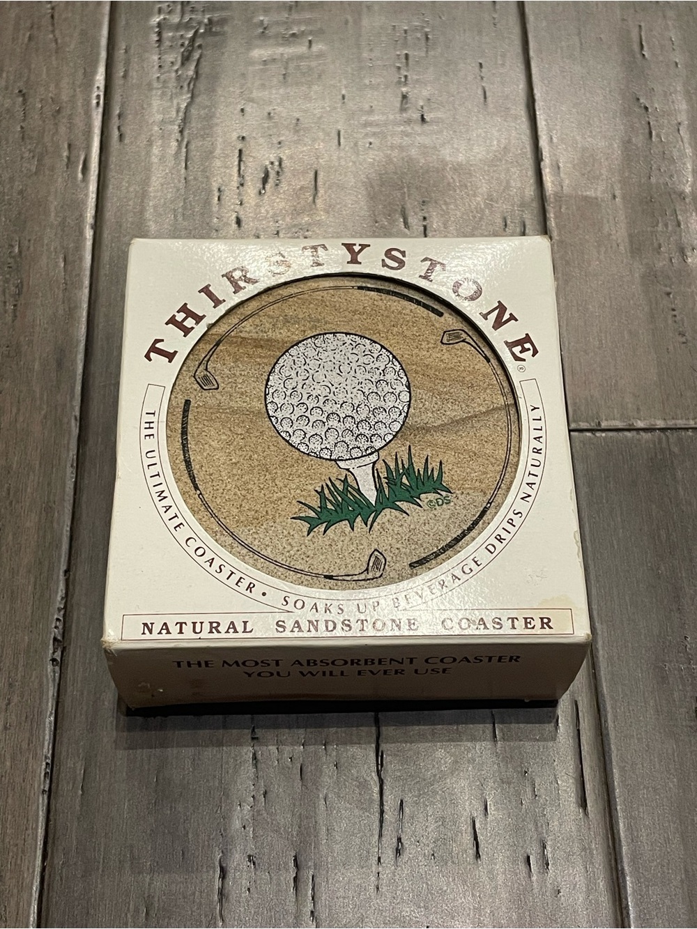 Vintage 1994 Thirstystone Golf Ball Sandstone Coasters Set of 4 USA w/ Box